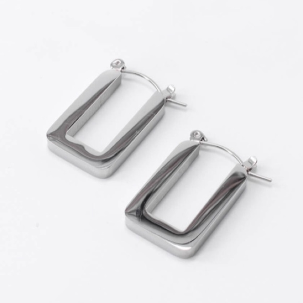Silver Geometric Hoop Earrings with Matte Finish